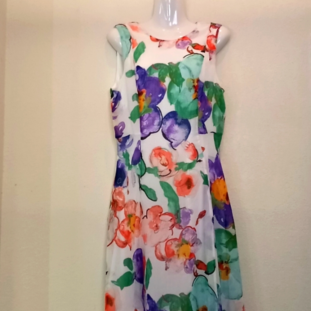 DKNY Crepe Floral Midi Dress